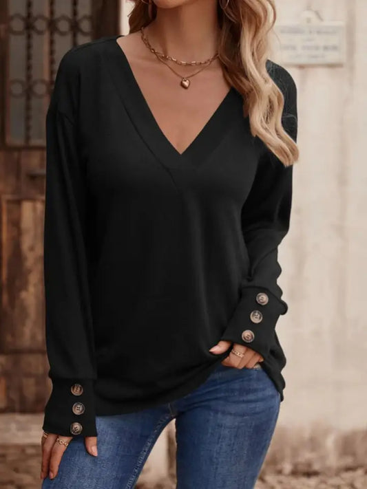 Solid Long Sleeve Top - black