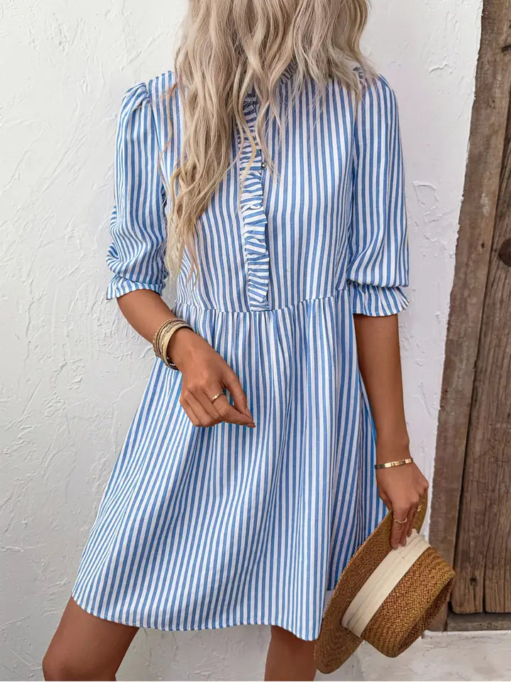 cute Blue Vertical Striped Dress