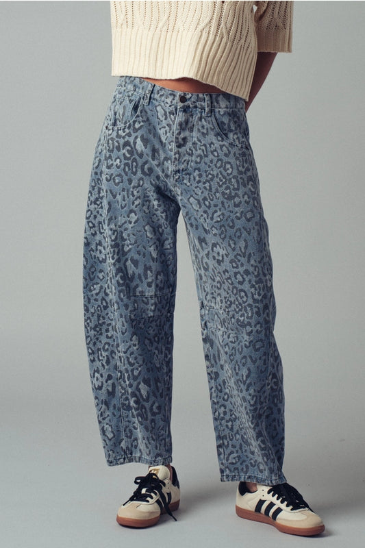 Leopard Print Relaxed Straight Denim Pants