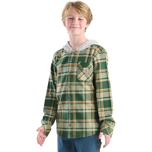 Carhartt Boys' Flannel Long Sleeve Hooded Shirt