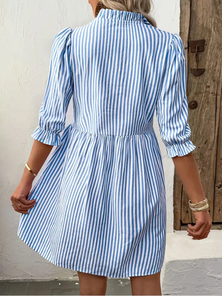 Blue Vertical Striped Dress
