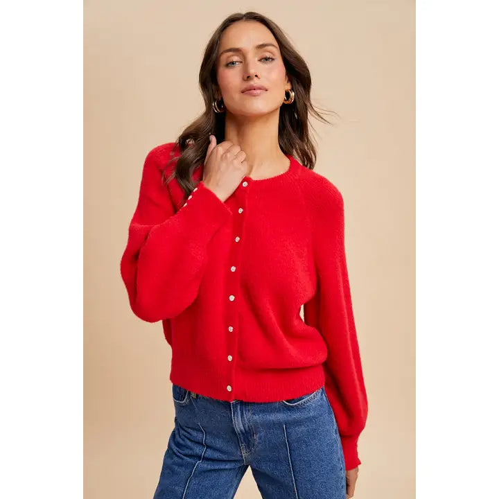 Fuzzy Ribbed Knit Cardigan