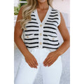 Stripe V-Neck Gold Button Sweater Vest