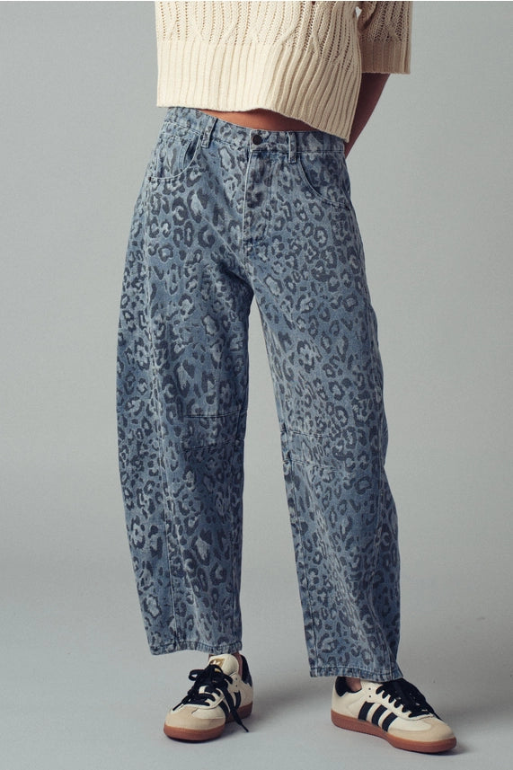 Leopard Print Relaxed Straight Denim Pants