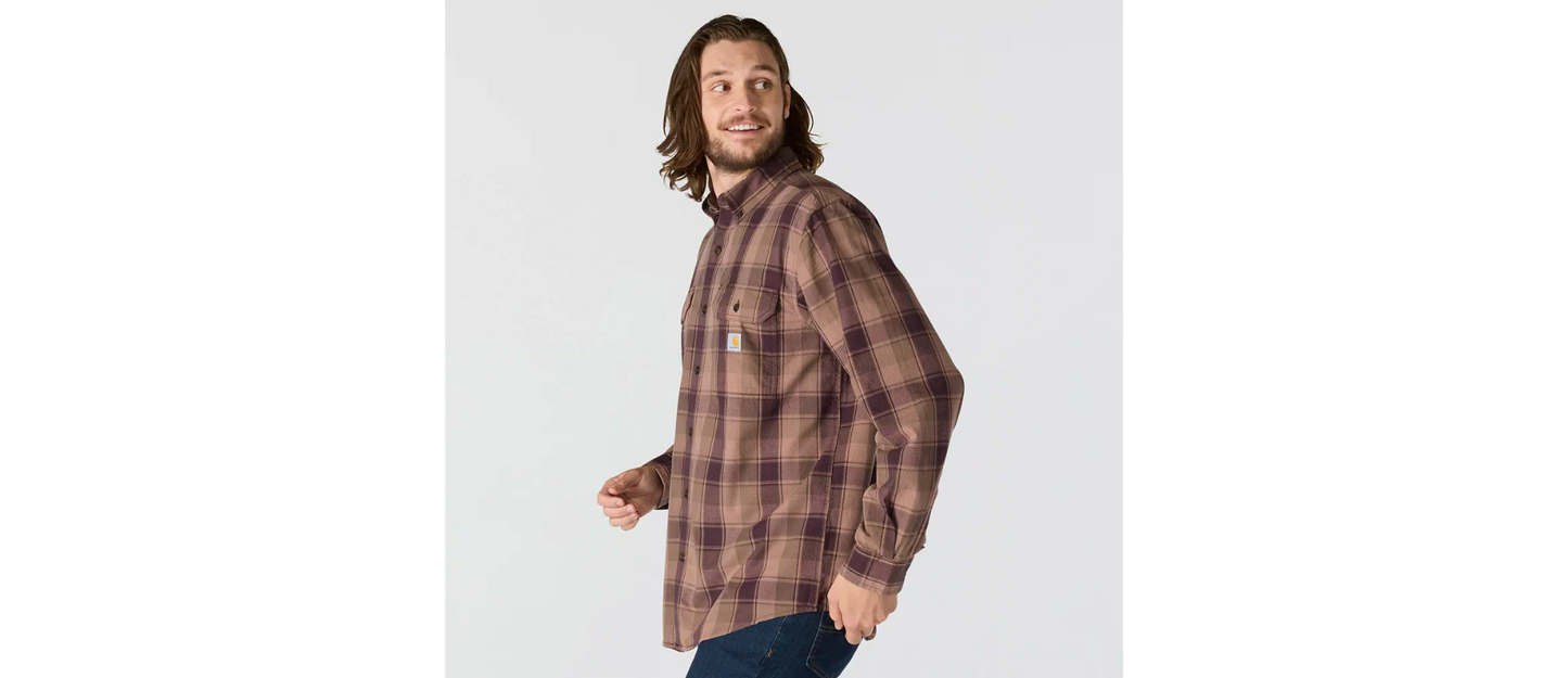 Loose Fit Midweight Chambray Long-Sleeve Plaid Shirt #107012-BB9