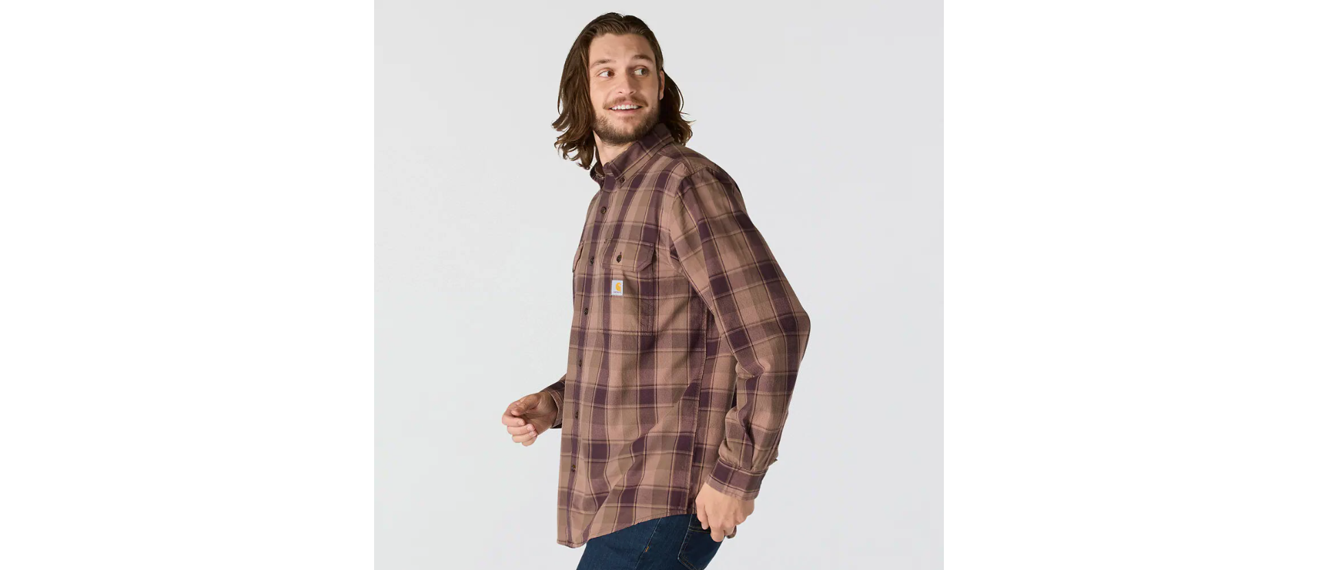 Loose Fit Midweight Chambray Long-Sleeve Plaid Shirt #107012-BB9