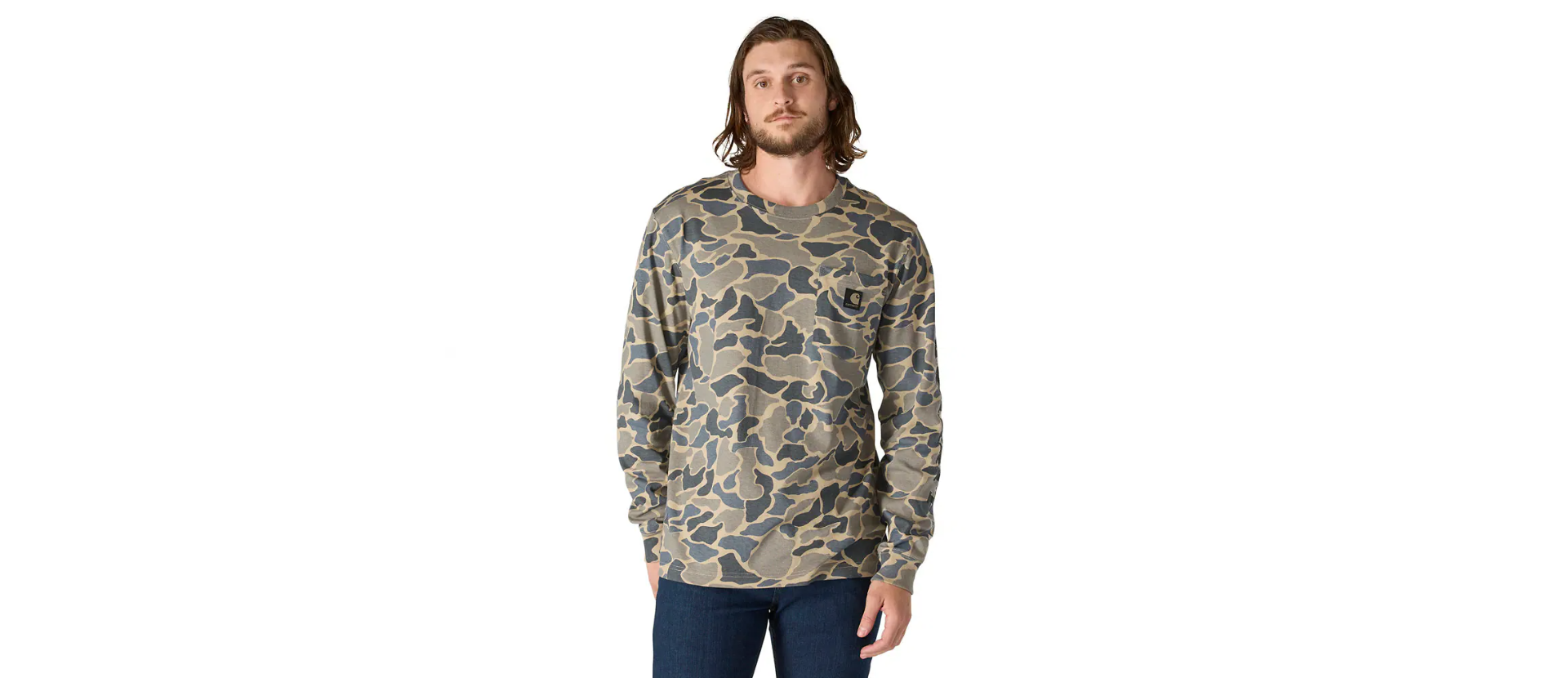 Relaxed Fit Heavyweight Long-Sleeve Pocket Camo Logo Graphic T-Shirt #107043
