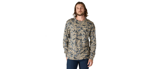 Relaxed Fit Heavyweight Long-Sleeve Pocket Camo Logo Graphic T-Shirt #107043