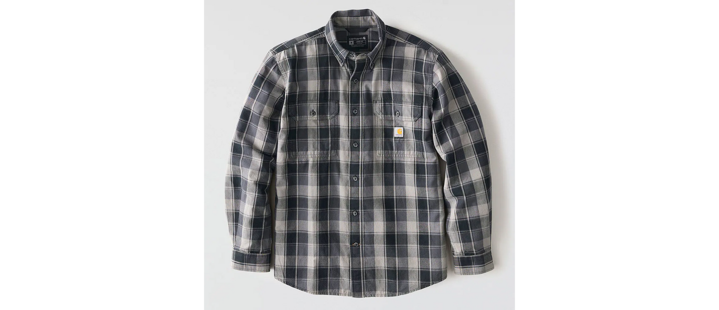Loose Fit Midweight Chambray Long-Sleeve Plaid Shirt #107012