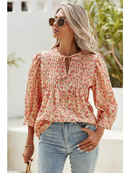Floral Print Bow Top