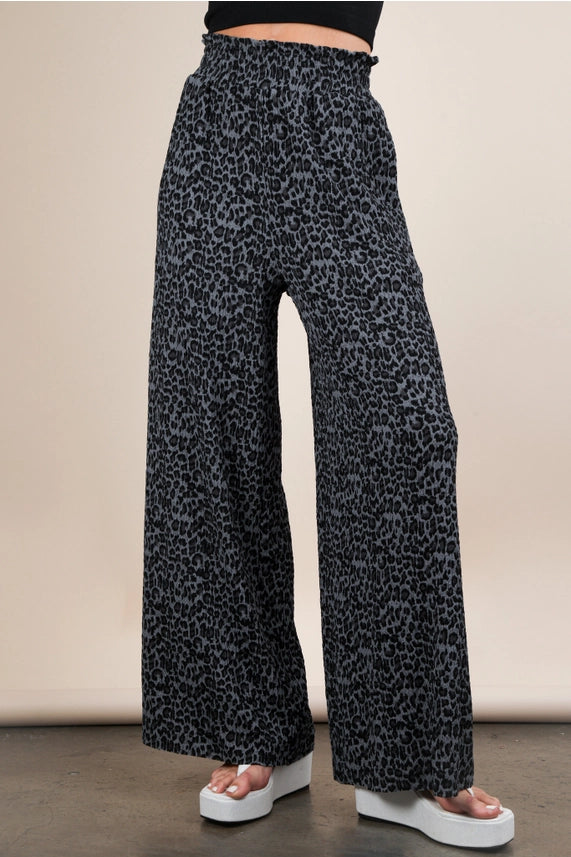 Leopard Print & Black Wide Leg Pleated Pants