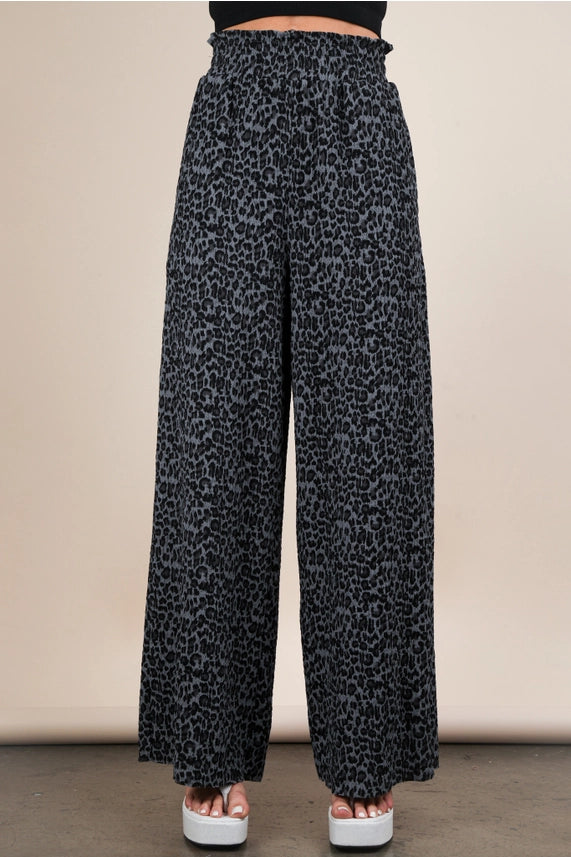 Leopard Print & Black Wide Leg Pleated Pants