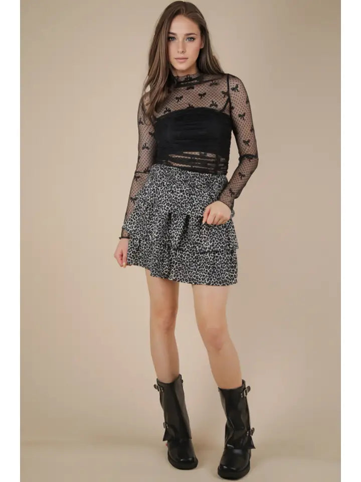 Leopard Printed Ruffled Layered Mini Skirt