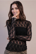 High Neck Fitted Sheer Mesh Lace Knit Top