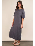 Mineral Washed Casual Comfy Midi Dress