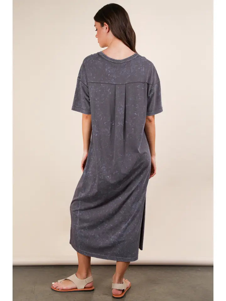 Mineral Washed Casual Comfy Midi Dress