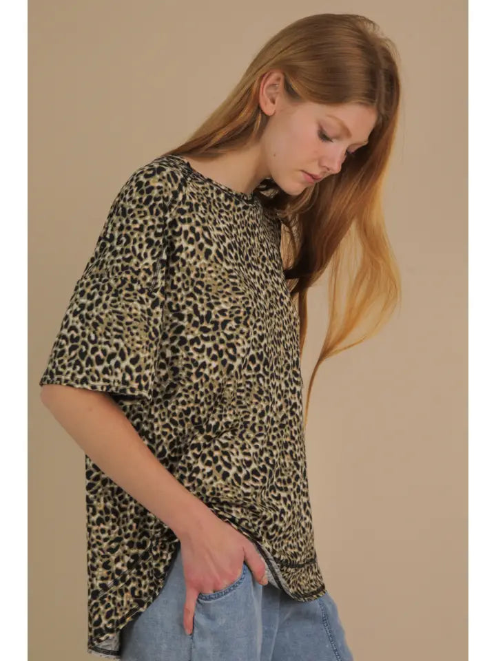 Oversized Leopard Printed Knit Top