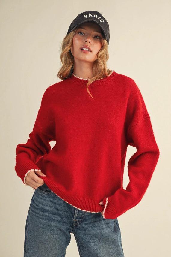 Scalloped Edge Contrast Sweater