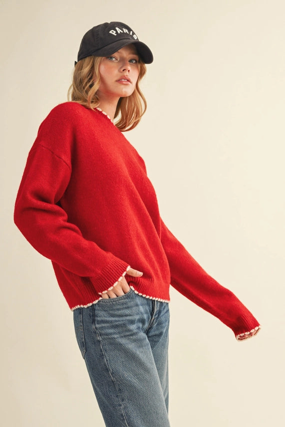 Scalloped Edge Contrast Sweater
