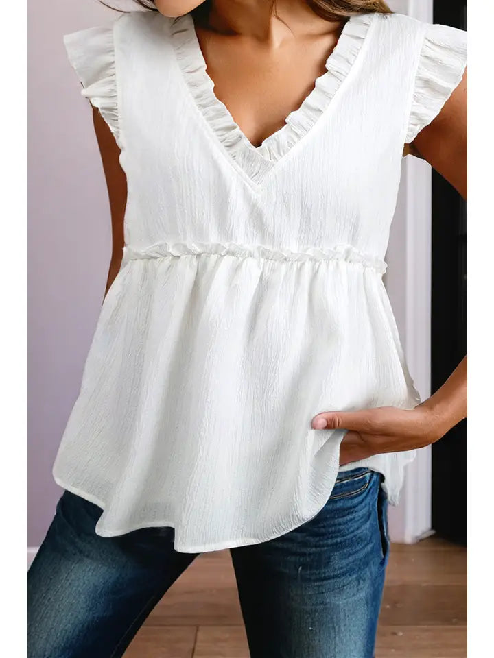 Shirred Back Ruffle Cap sleeve Top