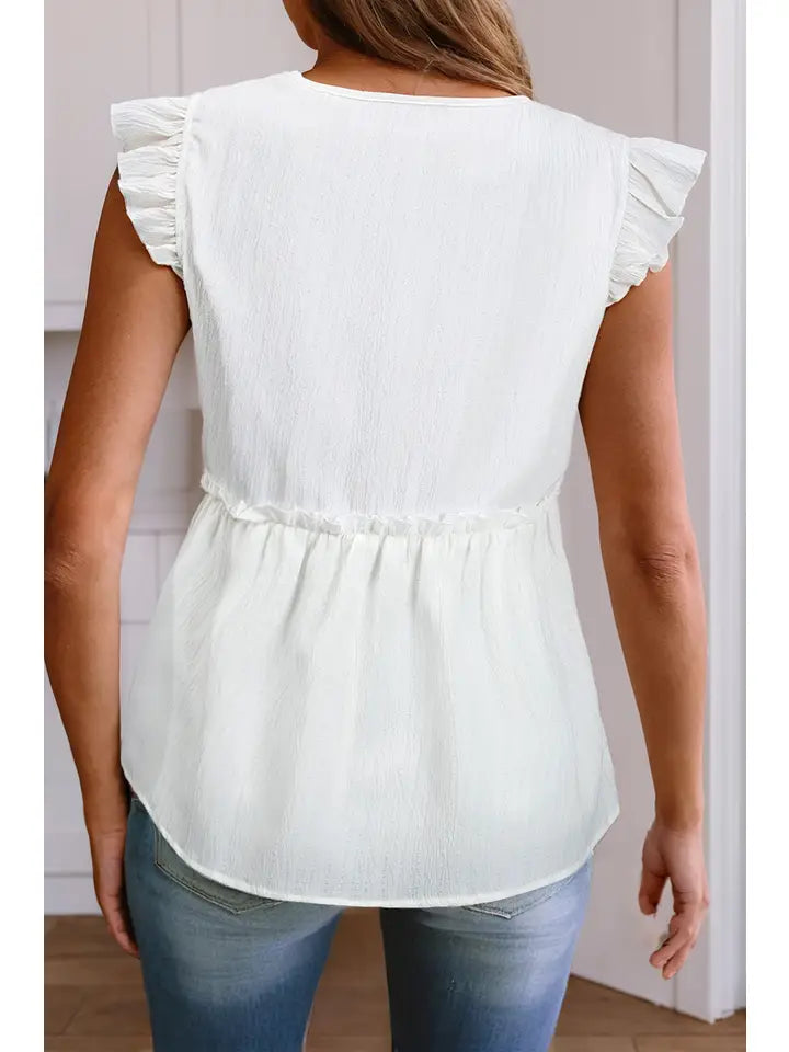Shirred Back Ruffle Cap sleeve Top