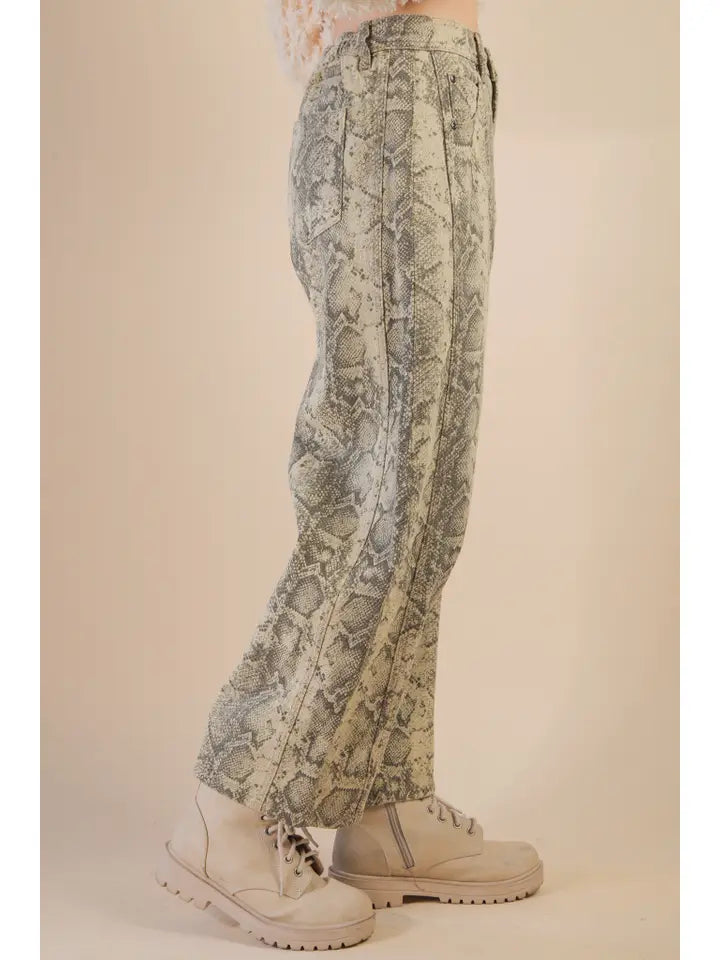 Snake Print Barrel Pants
