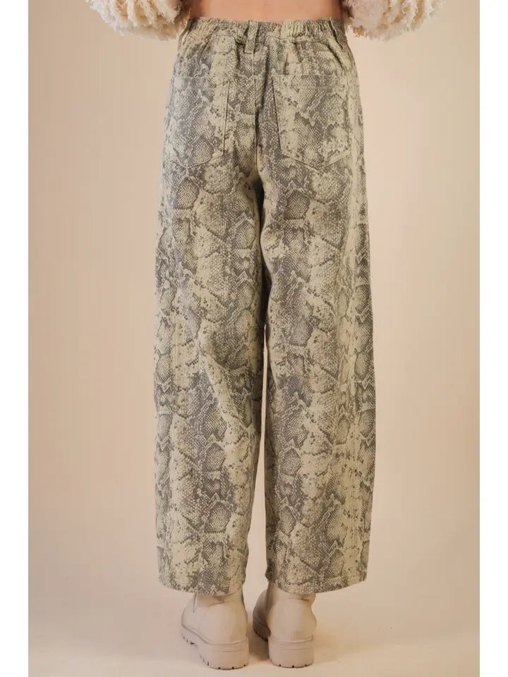 Snake Print Barrel Pants