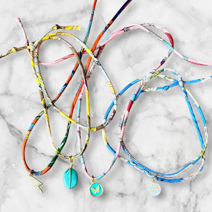 Multicolor Summer Silk Cord Charm Wrap Necklace Bracelet